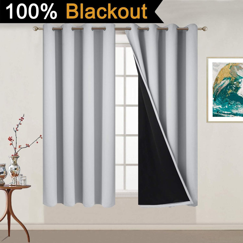Yakamok 100% Blackout Curtains Energy Saving Thermal Insulated 2 Thick Layers Total Blackout Drapes with Black Liner for Bedroom (52Wx54L,…