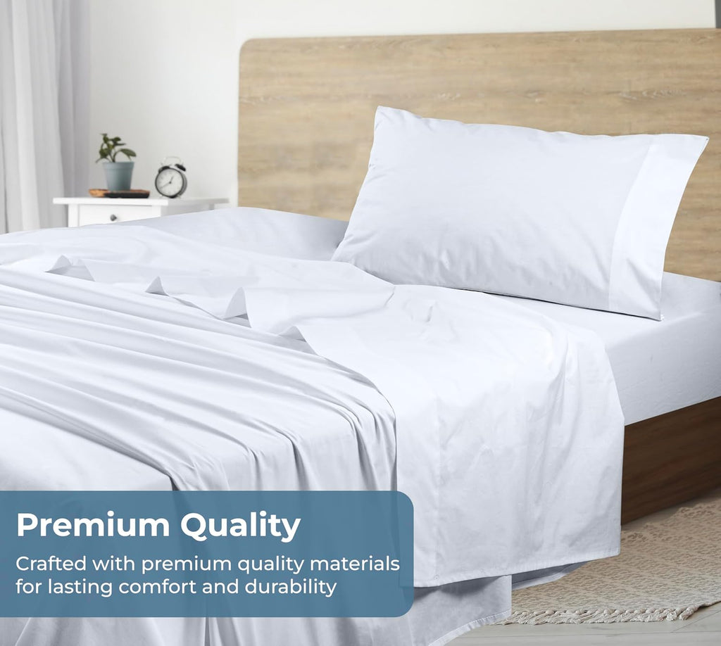 Royalelinens ROYALE LINENS 100% Organic Cotton Twin XL Sheet Set - Percale Weave - 3 Pieces Set - 1 Flat, 1 Deep Pocket Fitted Sheet and 1…