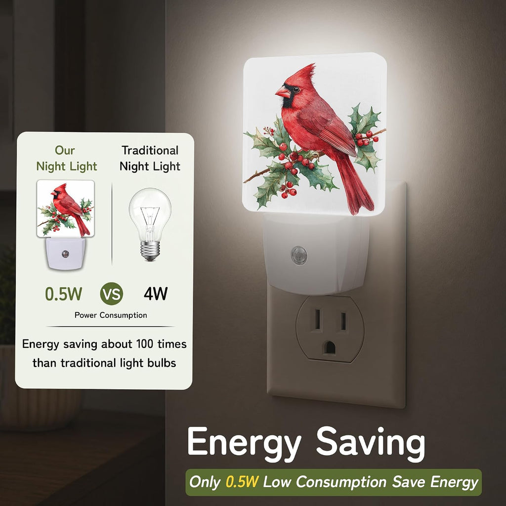 Red Cardinal Night Light, Night Lights Plug into Wall with Dusk to Dawn Sensor for Bedroom Bathroom Hallway Kitchen, Decorative Gift for…