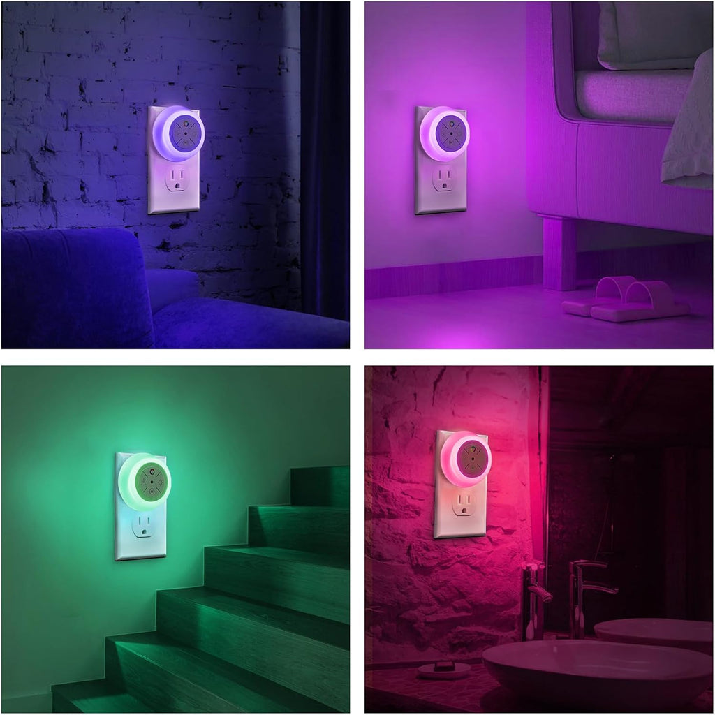 Dawnrise Night Lights Plug Into Wall, Dusk to Dawn Sensor, 12-Color Changing Led Plug in Night Light Dimmable for Bedroom, Stairs…