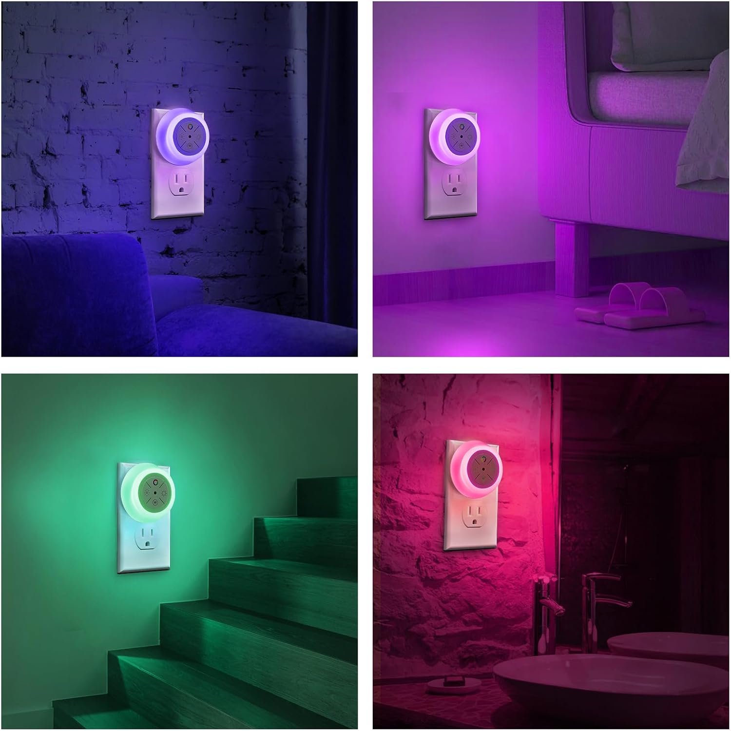 Dawnrise Night Lights Plug Into Wall, Dusk to Dawn Sensor, 2 Pack,12-Color Changing Led Plug in Night Light Dimmable for Bedroom, Stairs…