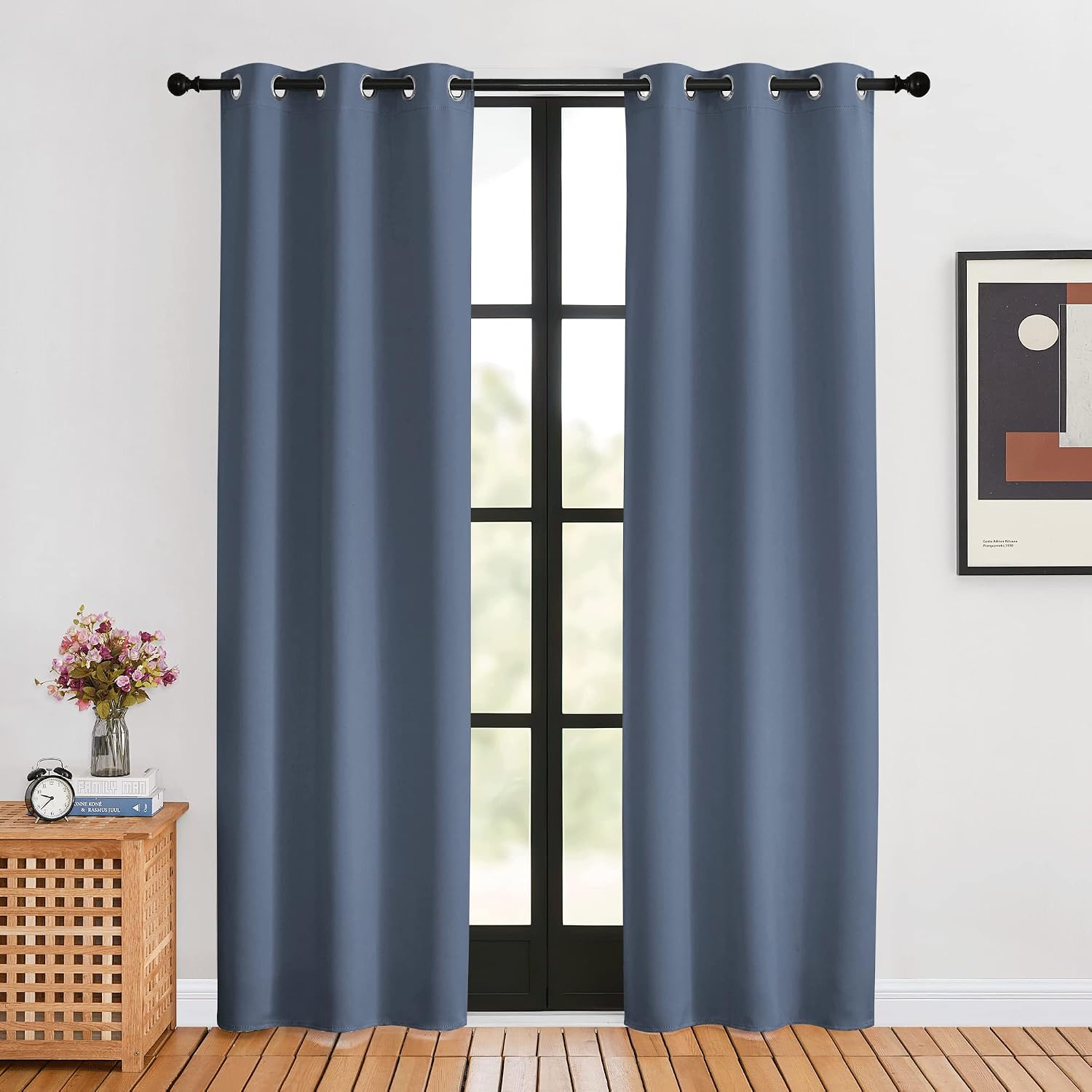 NICETOWN Blackout Curtains for Bedroom, Stone Blue, 34-inch Wide x 80-inch Long, 2PCs, Thermal Insulated Privacy Window Treatment…