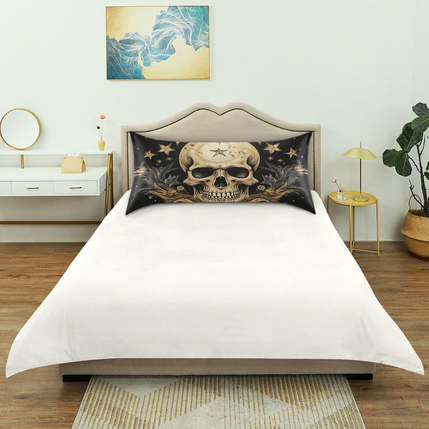 YETTASBIN Skull Star Satin Pillowcase, Soft Breathable Silk Pillow Case with Envelope Closure for Hair and Skin, King Size 40 x 20 Inch