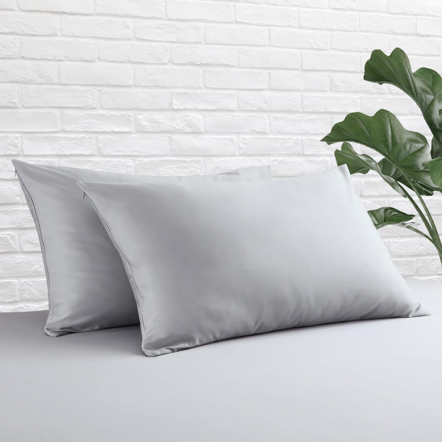 ZaizaiHome Queen Size Pillow Protector Set of 2, 100% Egyptian Cotton Pillow Cases with Zipper 400 Thread Count Sateen Weave Cotton Grey Pi…