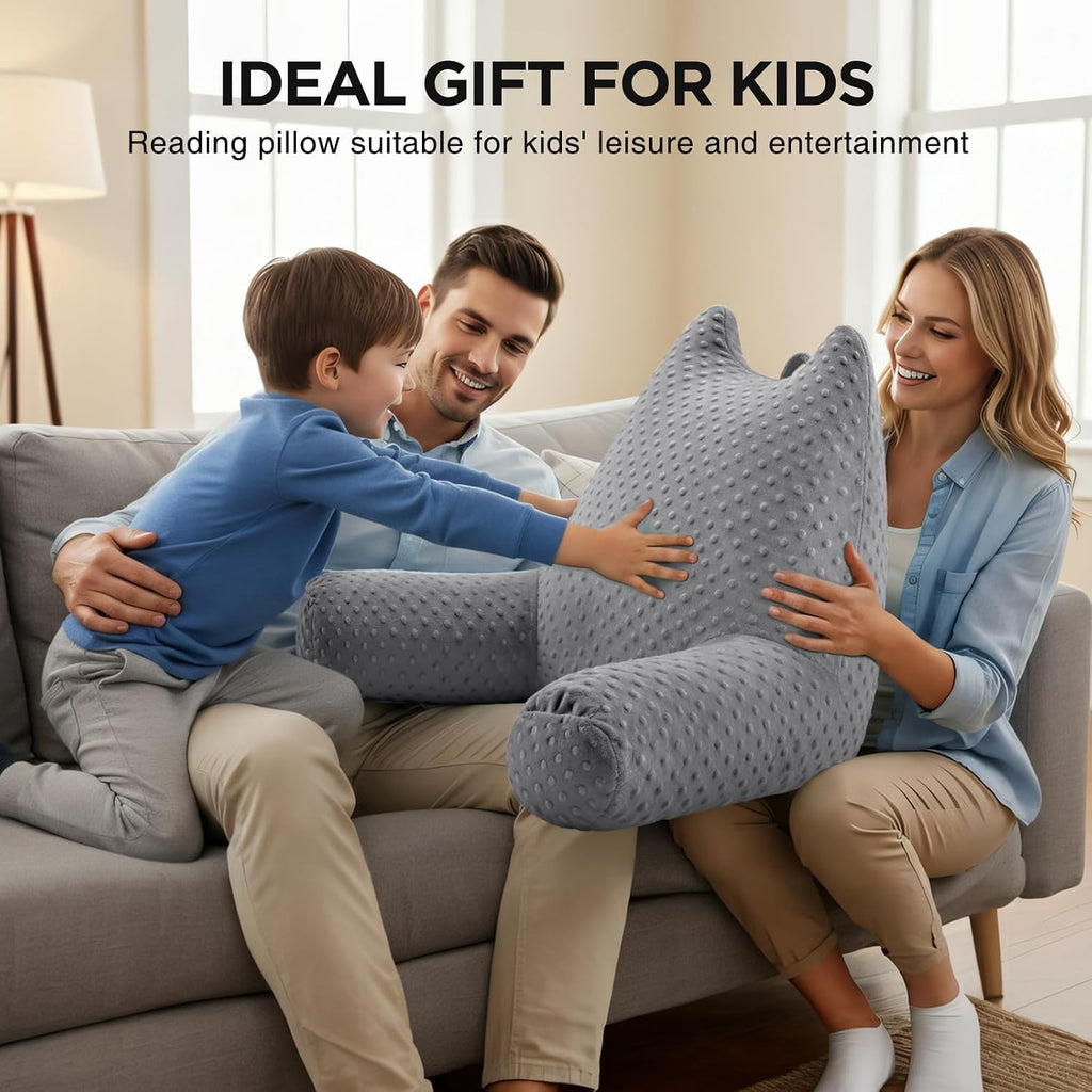 Reading Pillow for Kids Sitting in Bed Couch Adult, Back Pillow for Bed Sitting Up, Back-Rest Support Cushion with Pockets and Arms…