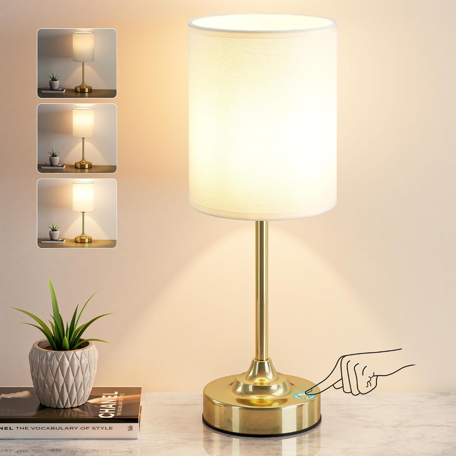 Touch Control Cordlss Table Lamp, USB-C Rechargeable Lamp with Stepless Dimming, 4000mAh Battery Operated Vintage Bedside Lamp for…