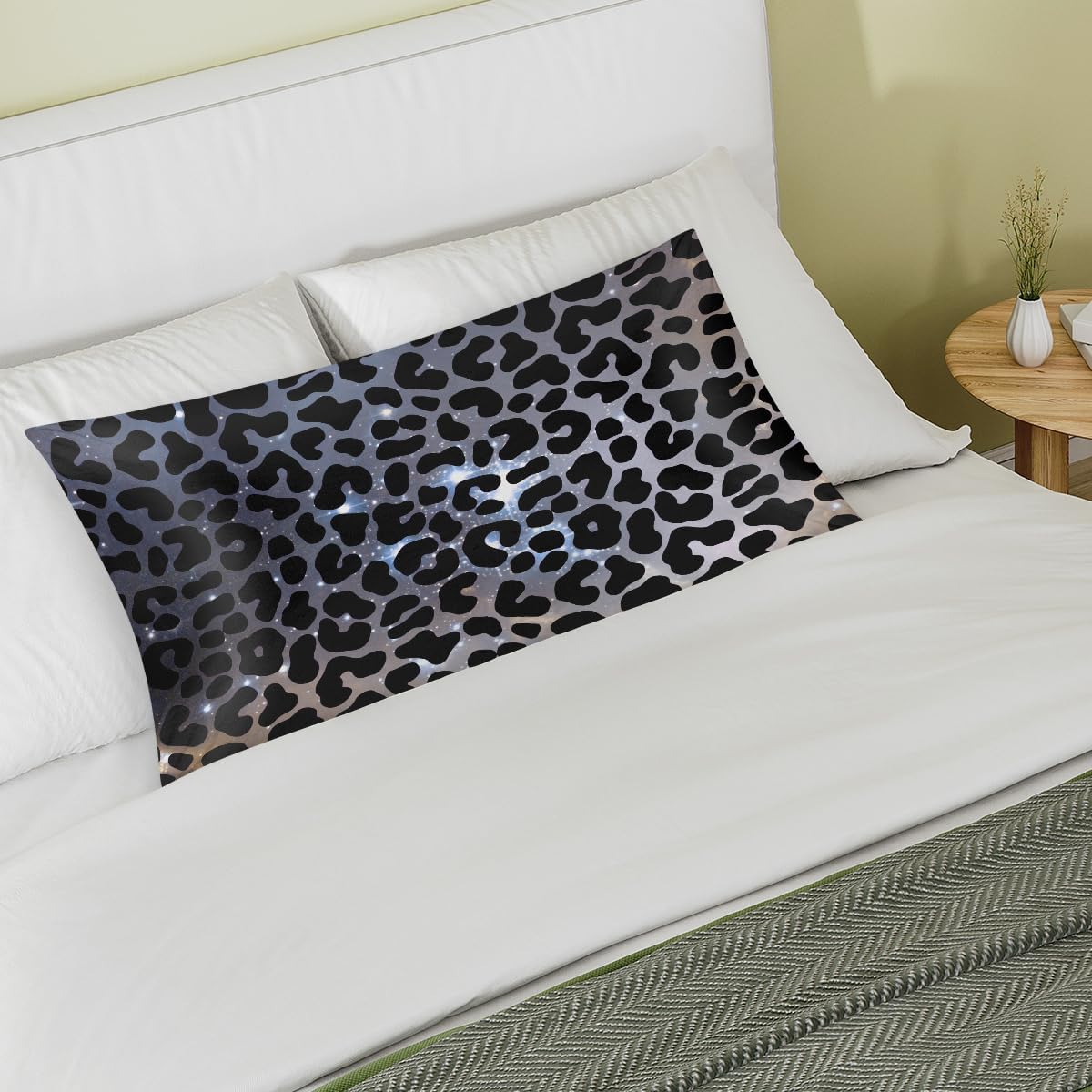 Galaxy Black Skin Leopard Satin Silk Pillowcase for Hair and Skin Pillow Cases King Size Soft Silk Pillow Case with Envelope Closure…