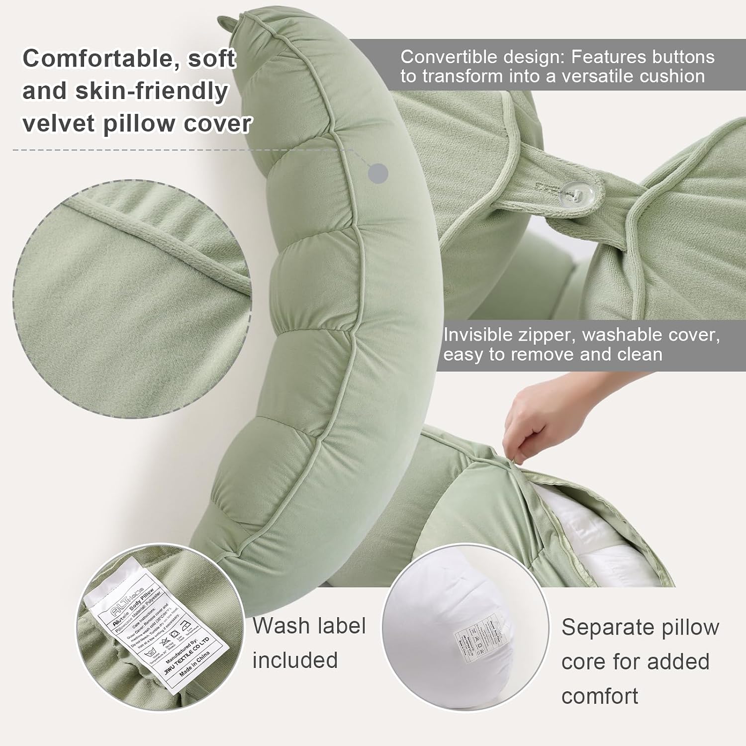 Peallow(Pat. Pend) – Long Round Body Pillow for Adults, Bolster Pillow for Sleeping, Soft and Supportive Pillow for Sleeping & Lumbar…
