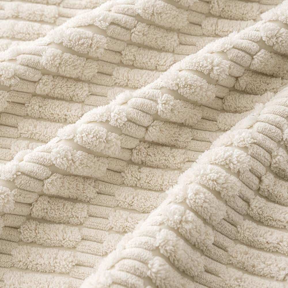 Miulee Pack of 4 Cream White Corduroy Christmas Decorative Throw Pillow Covers 18x18 Inch Soft Boho Striped Pillow Covers Modern Farmhouse…