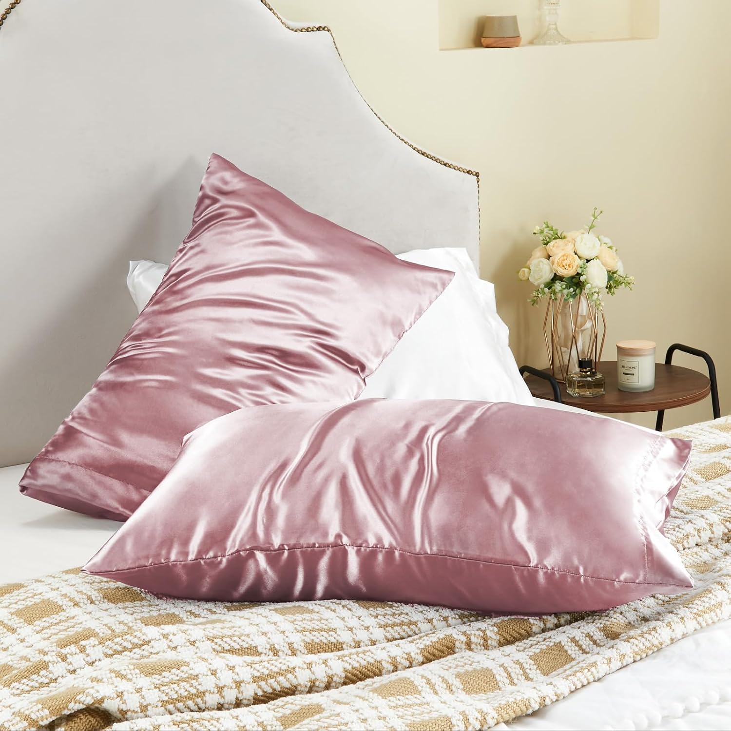 Bedelite Satin Pillowcase for Hair and Skin, Super Soft and Cooling Similar to Silk Pillow Cases 2 Pack with Envelope Closure, Gift for Wom…
