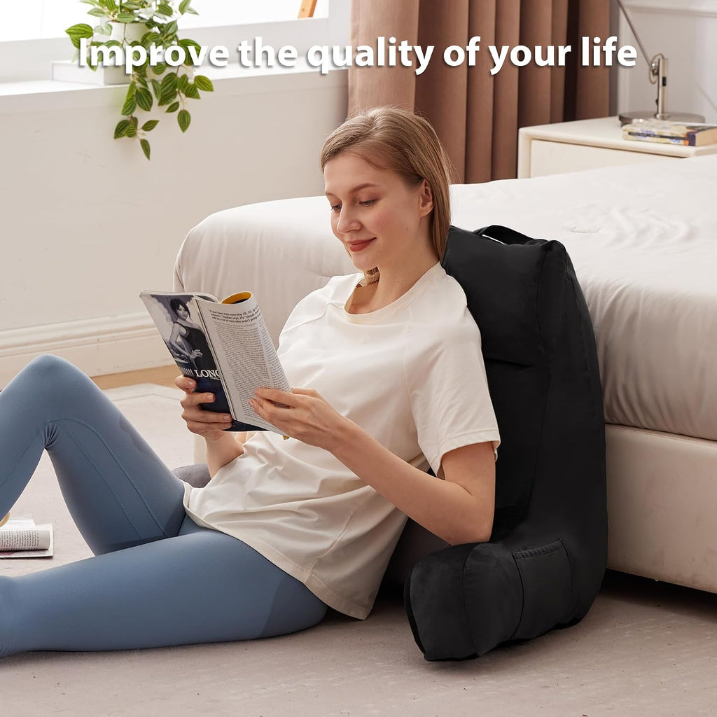 Ipynbap Reading Pillow with Arms for Adult, Back Pillow for Bed Sitting Up, Shredded Memory Foam Backrest Pillow with Pockets & Removable W…