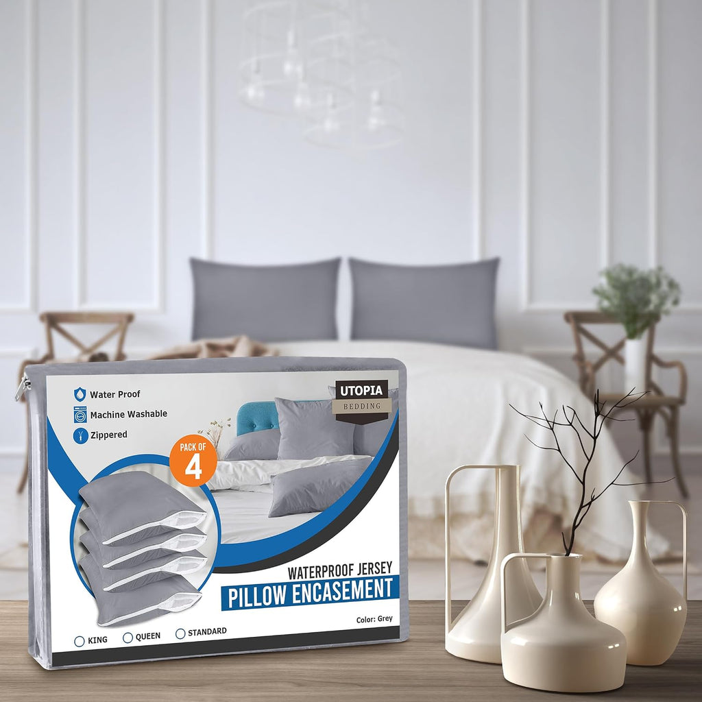Utopiabedding Utopia Bedding 100% Waterproof Pillow Protectors with Zipper Queen Size (Set of 4), Bed Bug and Dust Mite Proof Zippered Pill…