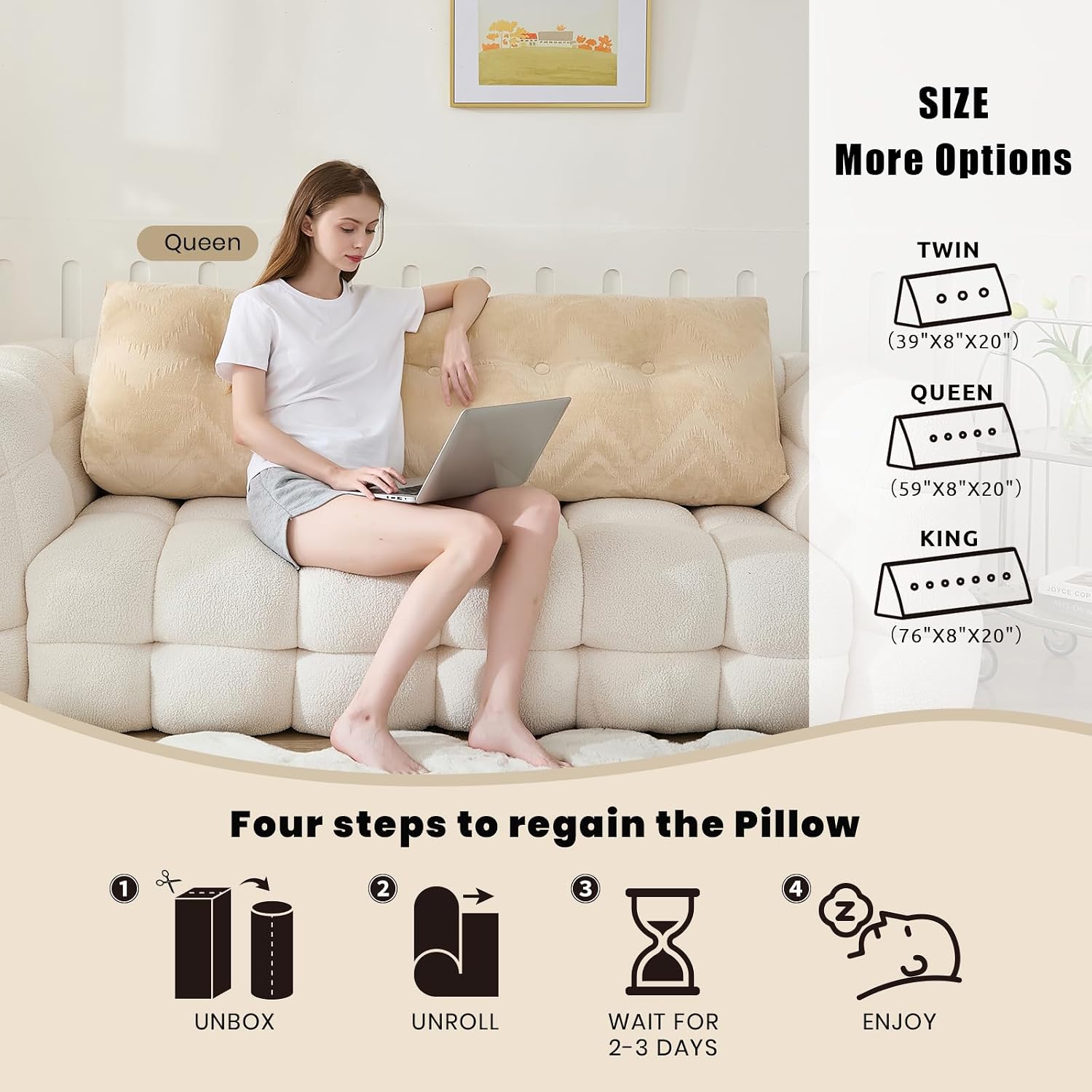 Zelladorra Headboard Pillow for Bed, Triangular Wedge Pillow Headboard Soft Support While Reading and Resting, Bed Bolster Cushion…