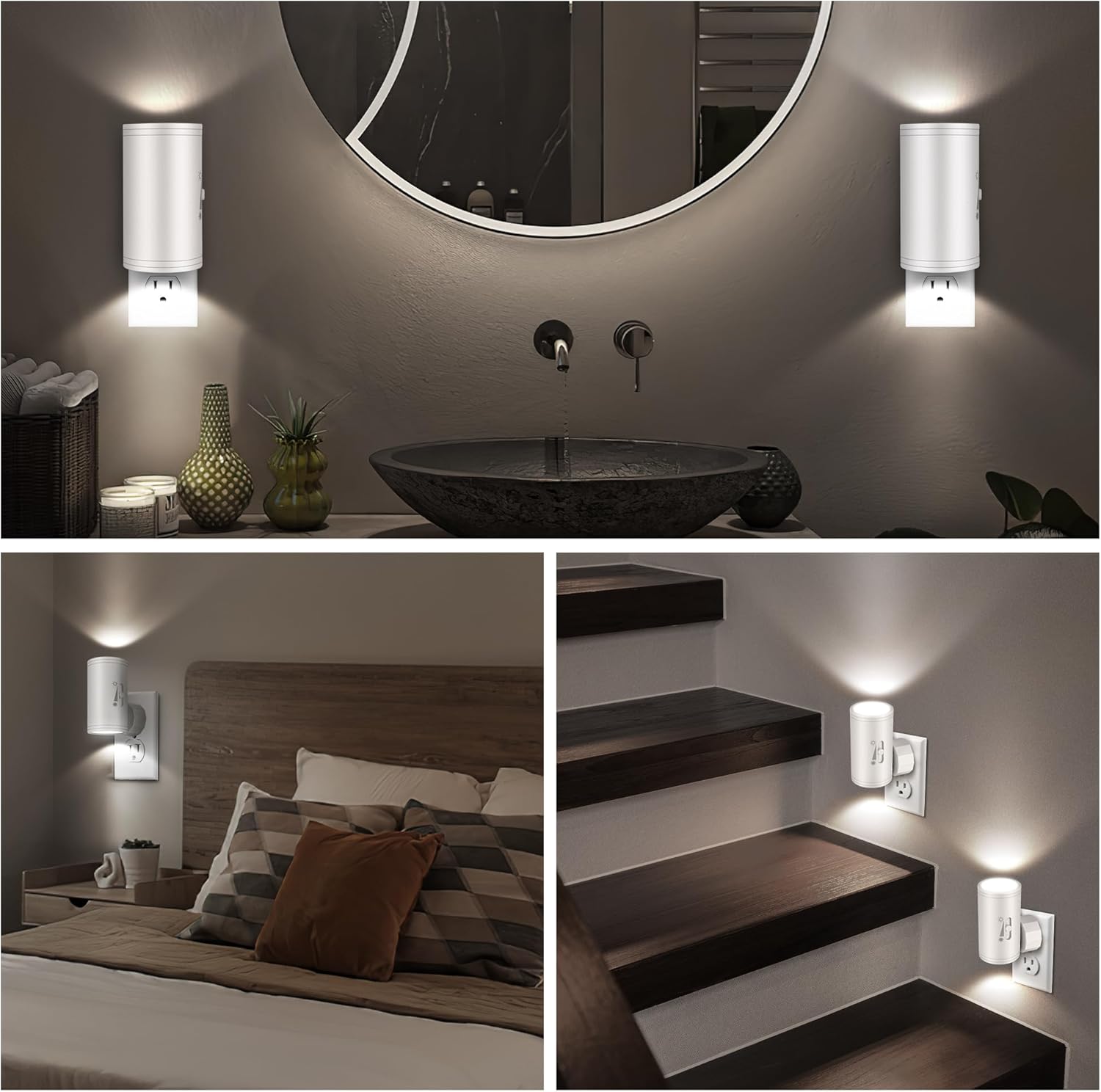 LED Night Lihgt Dimmable Plug into Wall, Night Lights Plug in, Cool White 4000K(0-300 LM), Light Sensor Dusk to Dawn Nightlight, for Hallway…