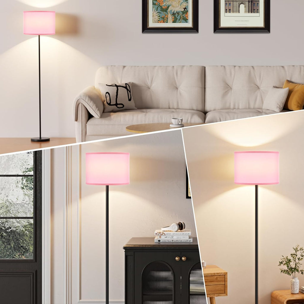 Ambimall 60'' Modern Floor Lamp with Shade, Tall Lamps for Living Room, Bedroom, Office, Dining Room, Pink Shade with Black Pole(Without Bu…