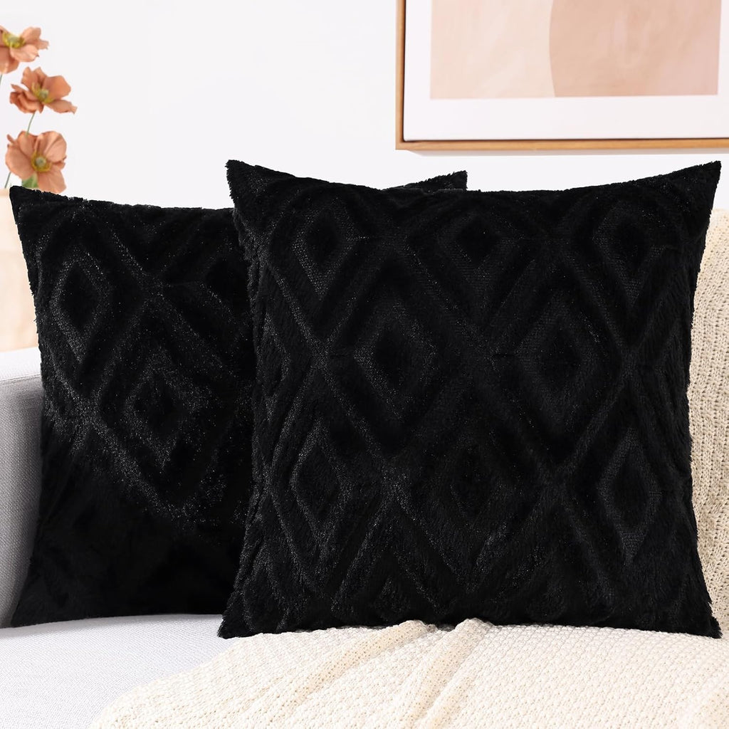 decorUhome Summer Couch Throw Pillow Covers 16x16 Set of 2, Decorative Soft Plush Faux Fur Wool Accent Pillow Covers for Modern Farmhouse B…