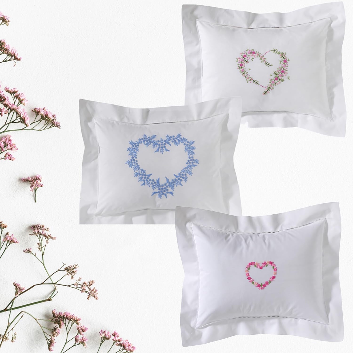 Jacaranda Living Embroidered Boudoir Pillow Cover, 12x16 Decorative Linen Accent Cushion Cover, Cotton Percale, Elegant Floral Design for…
