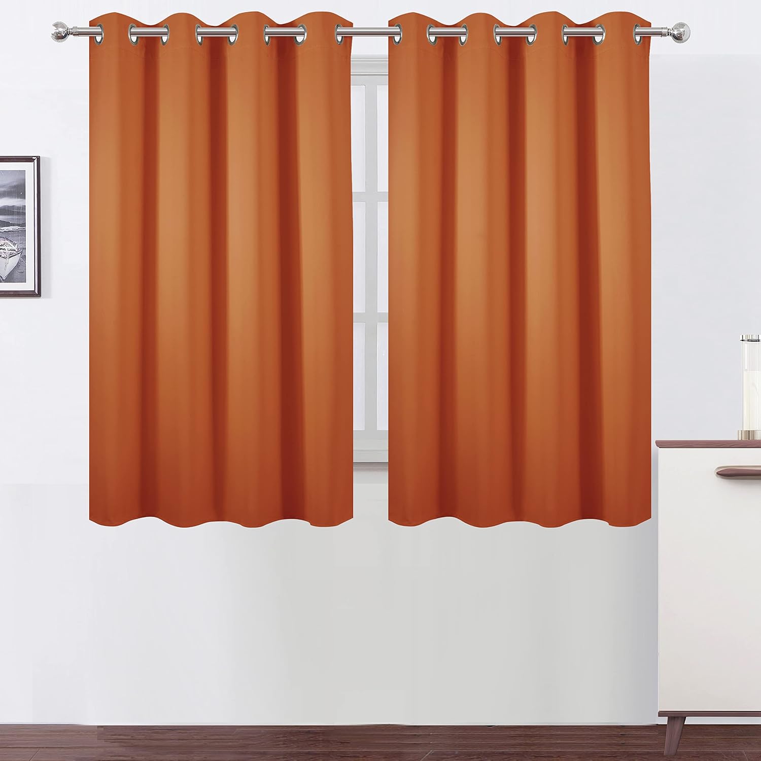 Lemomo Orange Blackout Curtains 52 x 54 Inch Length/Set of 2 Curtain Panels/Thermal Insulated Room Darkening Blackout Curtains for Bedroom…