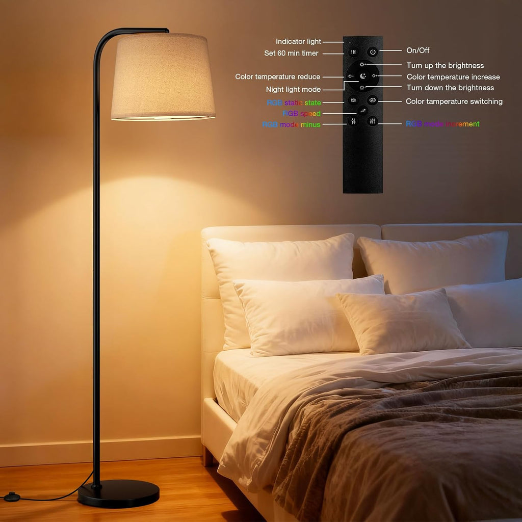 Ambimall RGB Floor Lamp - Remote Control, 8 Colors and 3000K-6500K Color Temperature, Fully Dimmable, Standing Lamp for Living Room with…