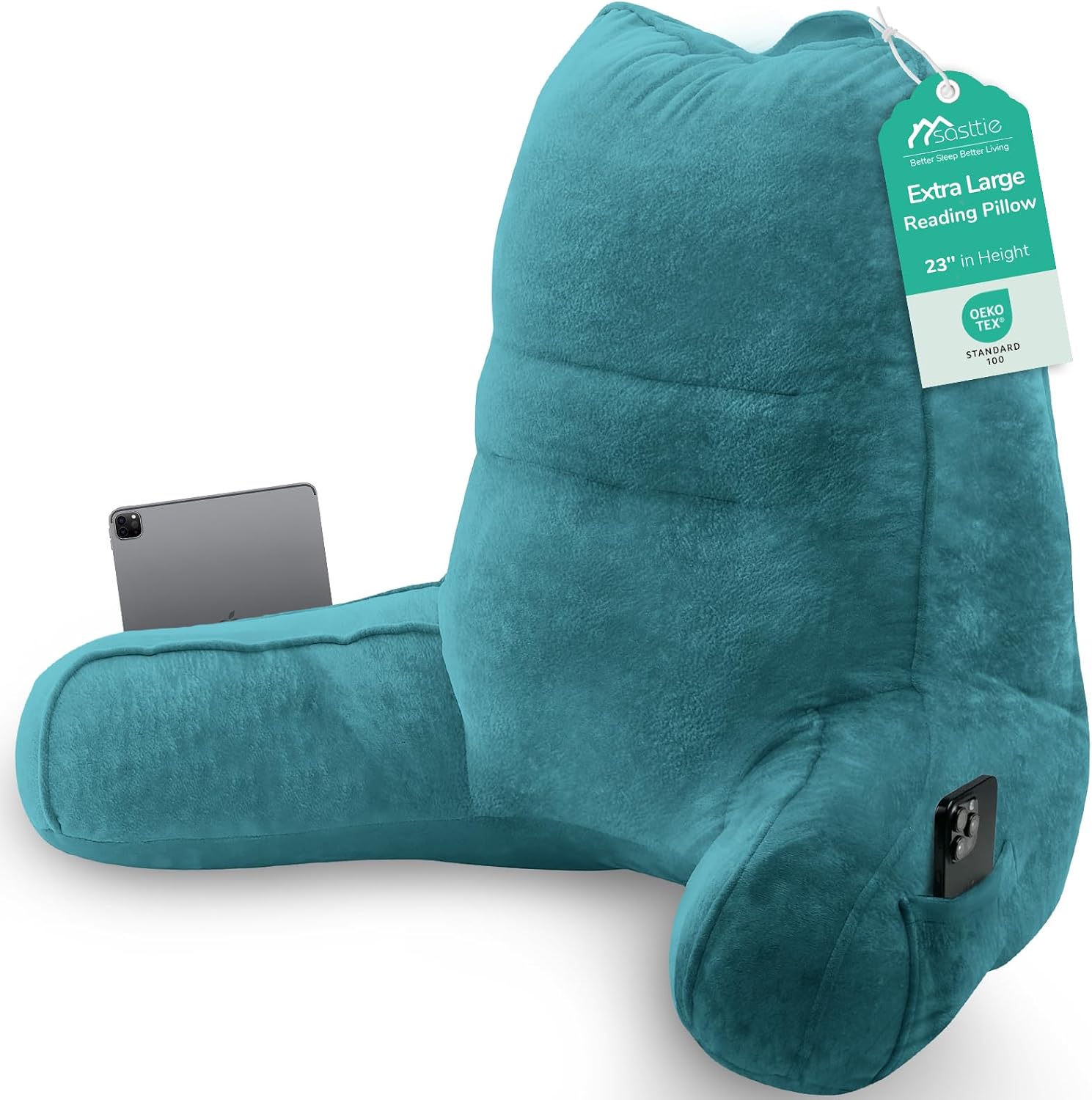 Sasttie Reading Pillow, Pillows for Reading or Relaxing – Ergonomic Support for Head, Neck, Back, and Lumbar, 23-Inch, Teal Blue