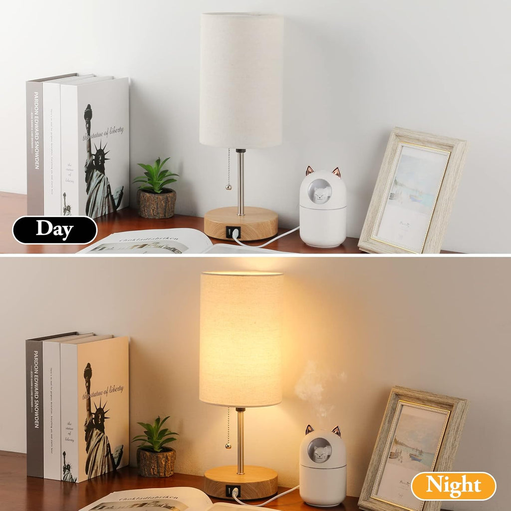 Lakumu Set of 2 Table Lamps with 2 USB Ports, Modern Bedside, Desk Lamps with Pull Chain, Nightstand Lamps with Cream Fabric Shade and…