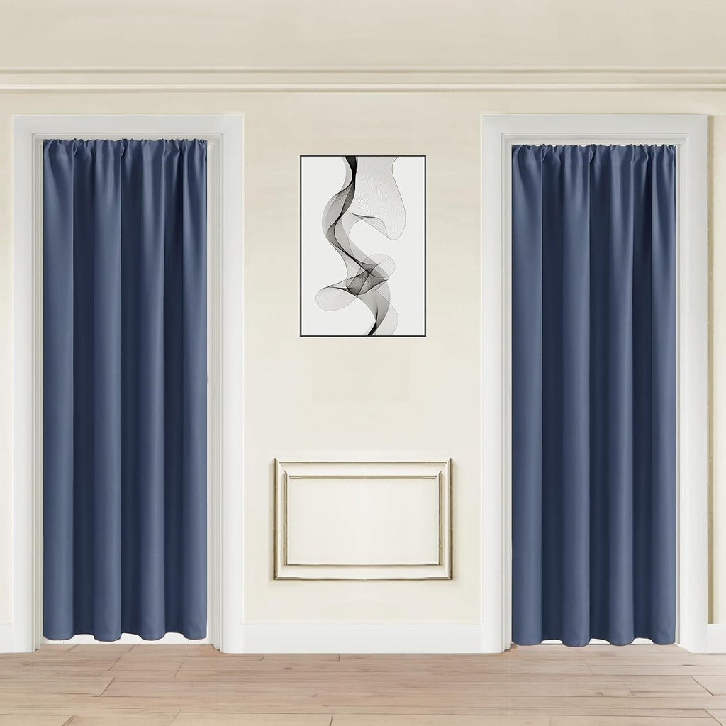 Jiuzhen Blackout Doorway Curtains 80 inch Length - 2 Panels Thermal Insulated Privacy Soundproof Rod Pocket Closet Door Curtains Room Divid…