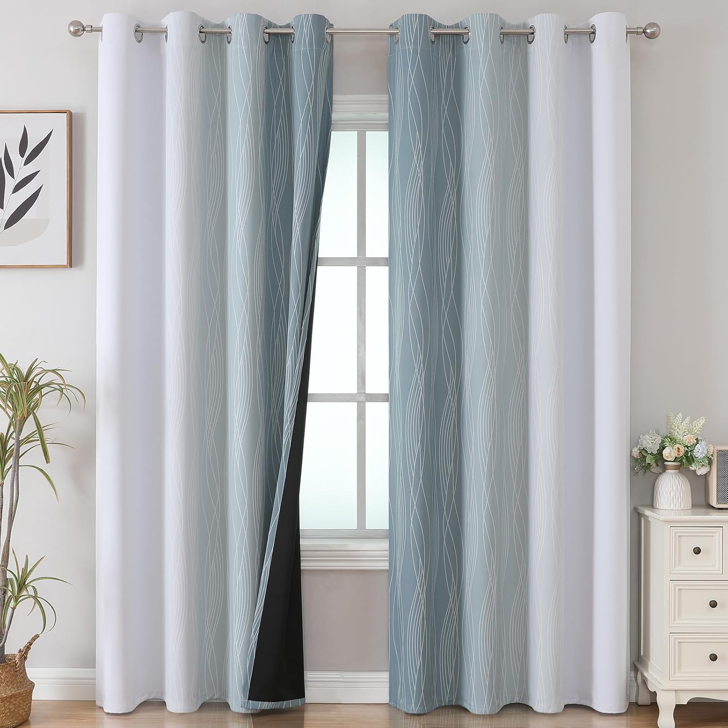 Estelartextiler Estelar Textiler Stone Blue and Grayish White Blackout Curtains 108 Inches Long, Thermal Insulated Drapes for Bedroom, Full…