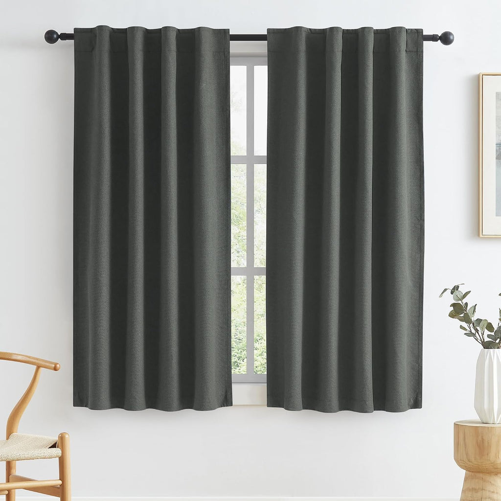 Keqiaosuocai Blackout Linen Curtains for Small Windows, Full Shade Narrow Noise Reduction Privacy Drapes for Bathroom Back Tab Rod Loop Poc…