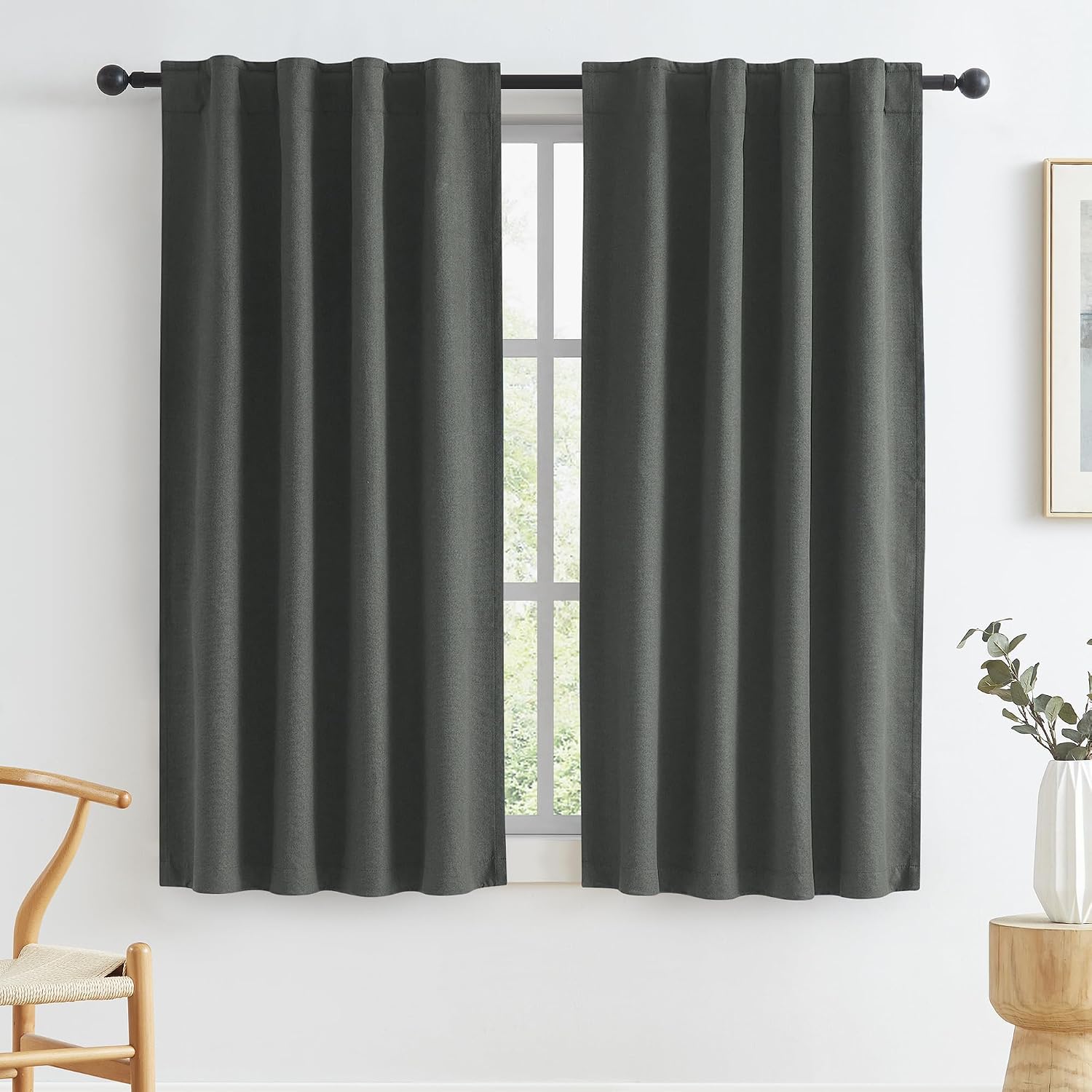 Keqiaosuocai Blackout Linen Curtains for Small Windows, Full Shade Narrow Noise Reduction Privacy Drapes for Bathroom Back Tab Rod Loop Poc…