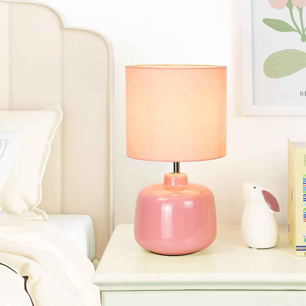 Oslo Small Ceramic Table Lamp for Living Room and Bedroom, Modern Kids Night Table Lamp, Φ7.09×H13.39IN, Bulb Excluded, Pink