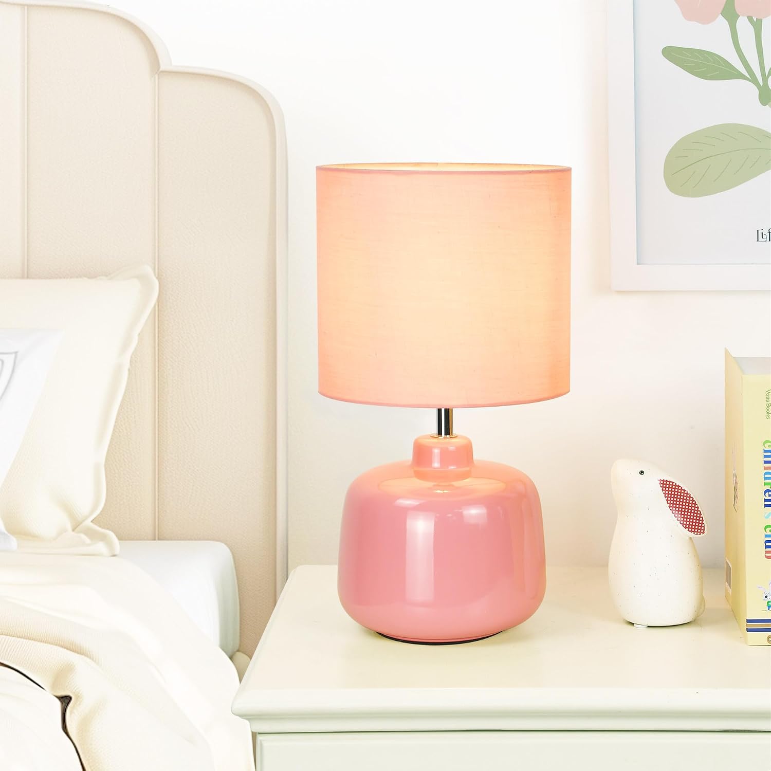 Oslo Small Ceramic Table Lamp for Living Room and Bedroom, Modern Kids Night Table Lamp, Φ7.09×H13.39IN, Bulb Excluded, Pink