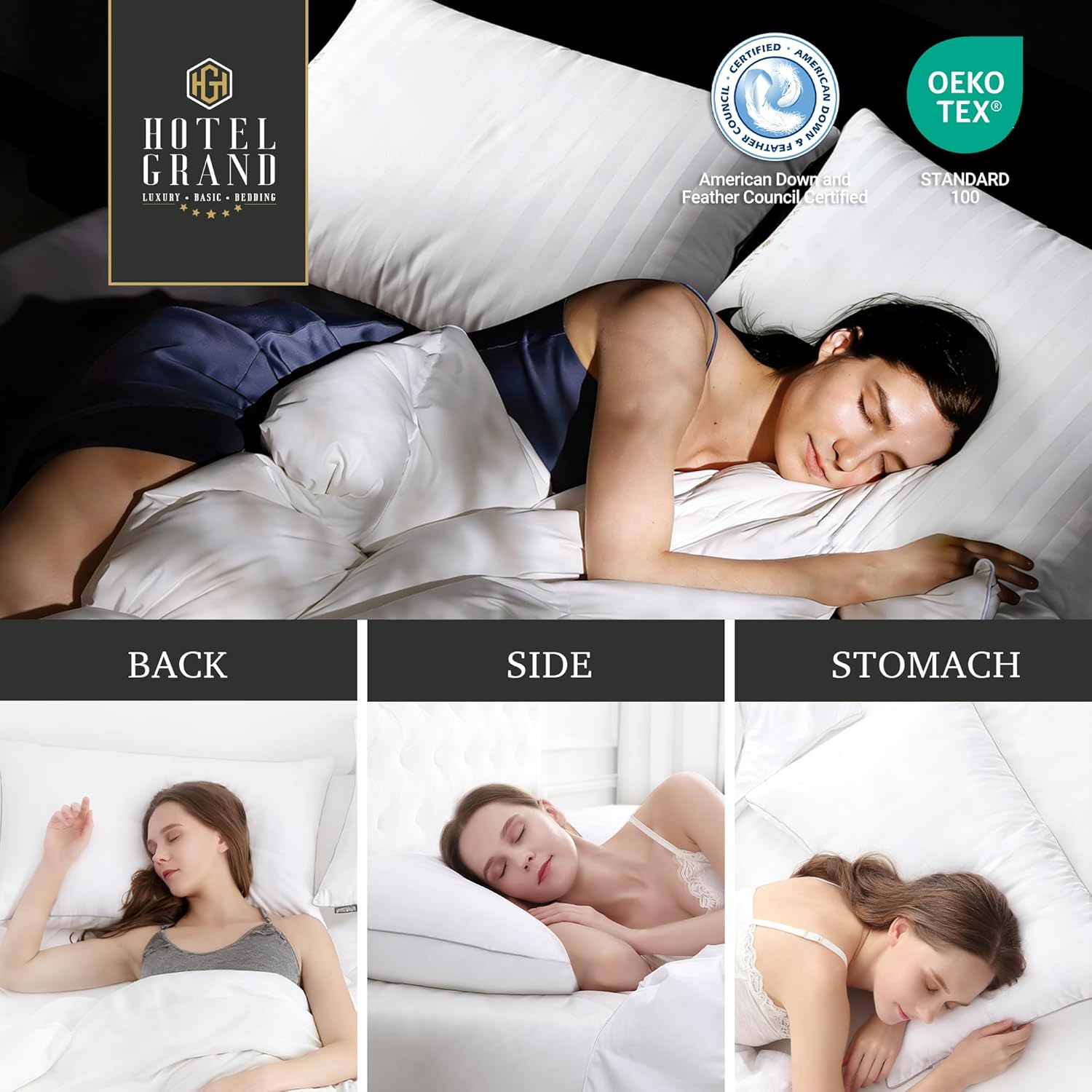 Hotel Grand Bed Pillows King Size Set of 2 Packs - 500 Thread Count 100% Cotton Medium Firm Hypoallergenic Feather Down Pillows Machine…