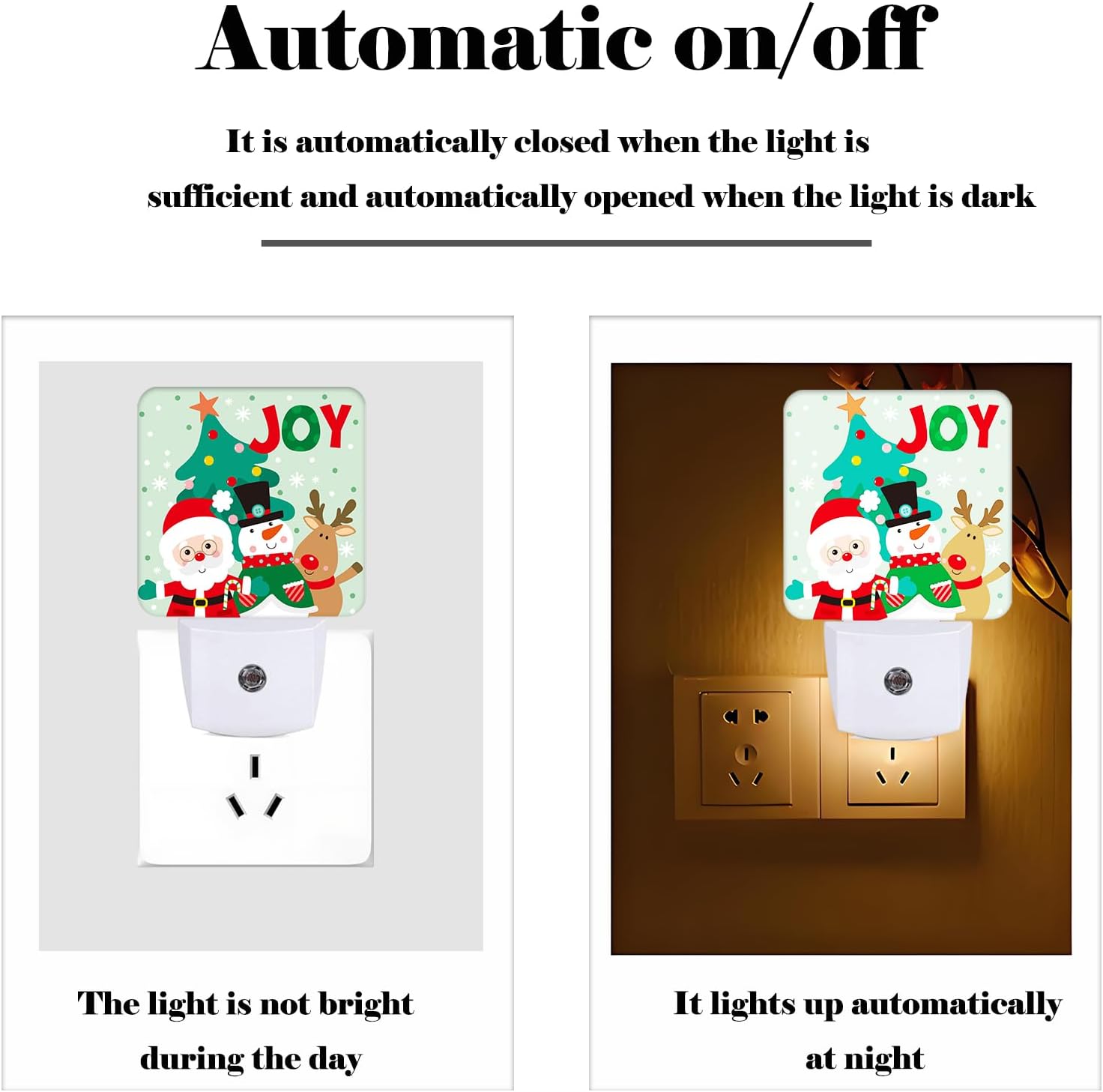 Santa Claus Snowman and Reindeer Night Light, Plug Into Wall with Dusk To Dawn Light Sensors, Warm Nightlights for Bedroom, Bathroom…