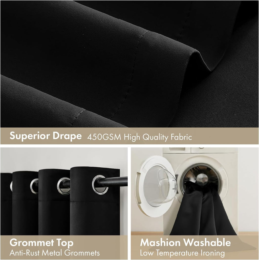 Miulee Black 100% Blackout Curtains for Bedroom 90 Inch Long, 2 Thick Layers Thermal Insulated Full Blackout Window Curtains with Black Lin…