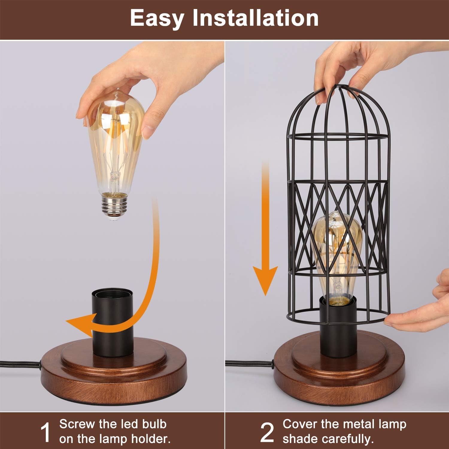 Touch Control Table Lamp, Industrial Bedside Lamp with 3 Way Dimmable, Small Nightstand Vintage Metal Cage Desk Lamps, Steampunk Table…