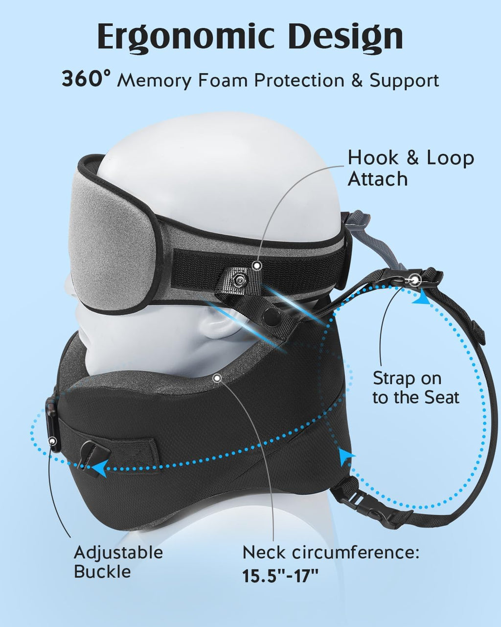 YFONG Travel Pillow for Long Flight Airplane, Head Strap Combo with 3D Contoured Sleep Eye Mask, Neck Pillow for Travel Essential, 360°…