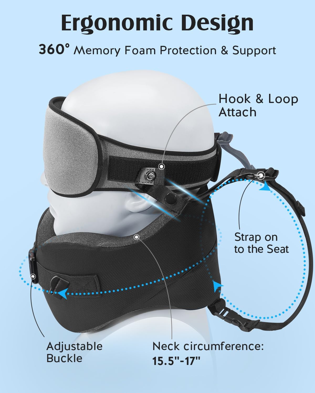 YFONG Travel Pillow for Long Flight Airplane, Head Strap Combo with 3D Contoured Sleep Eye Mask, Neck Pillow for Travel Essential, 360°…