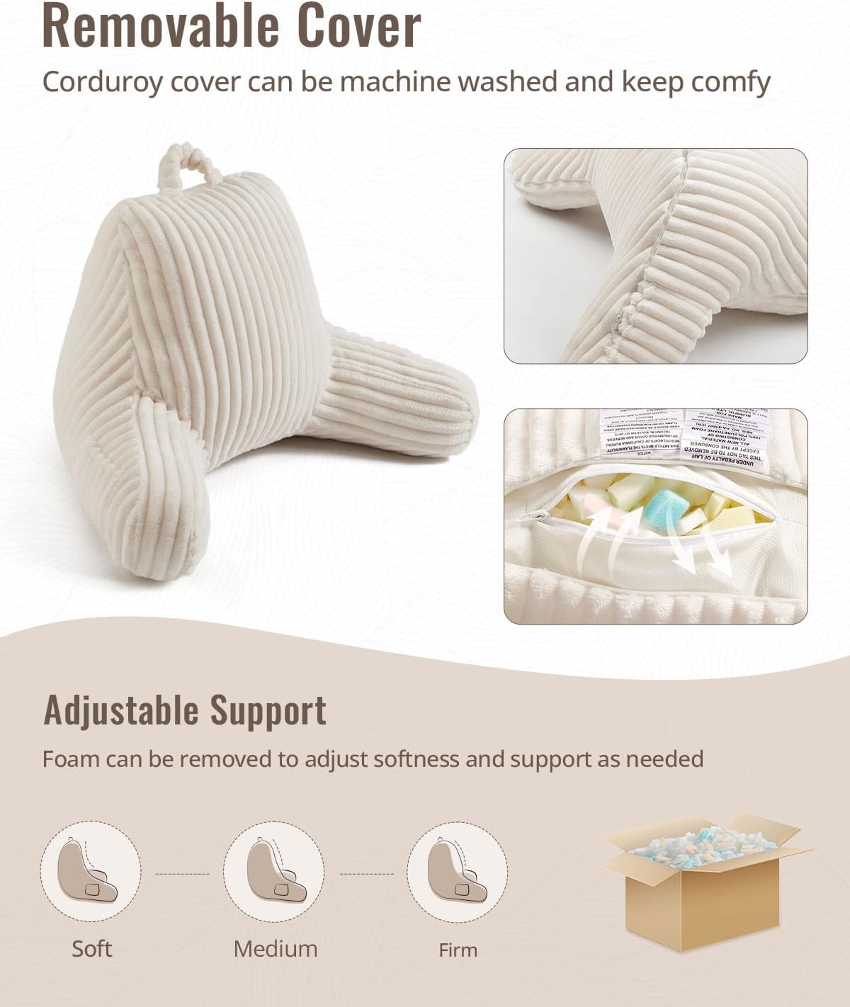 BlissfulDiary Blissful Diary Reading Pillow for Sitting in Bed, Flannel Back Pillow Bed Sitting Up for Adult & Children, Backrest Cushion f…