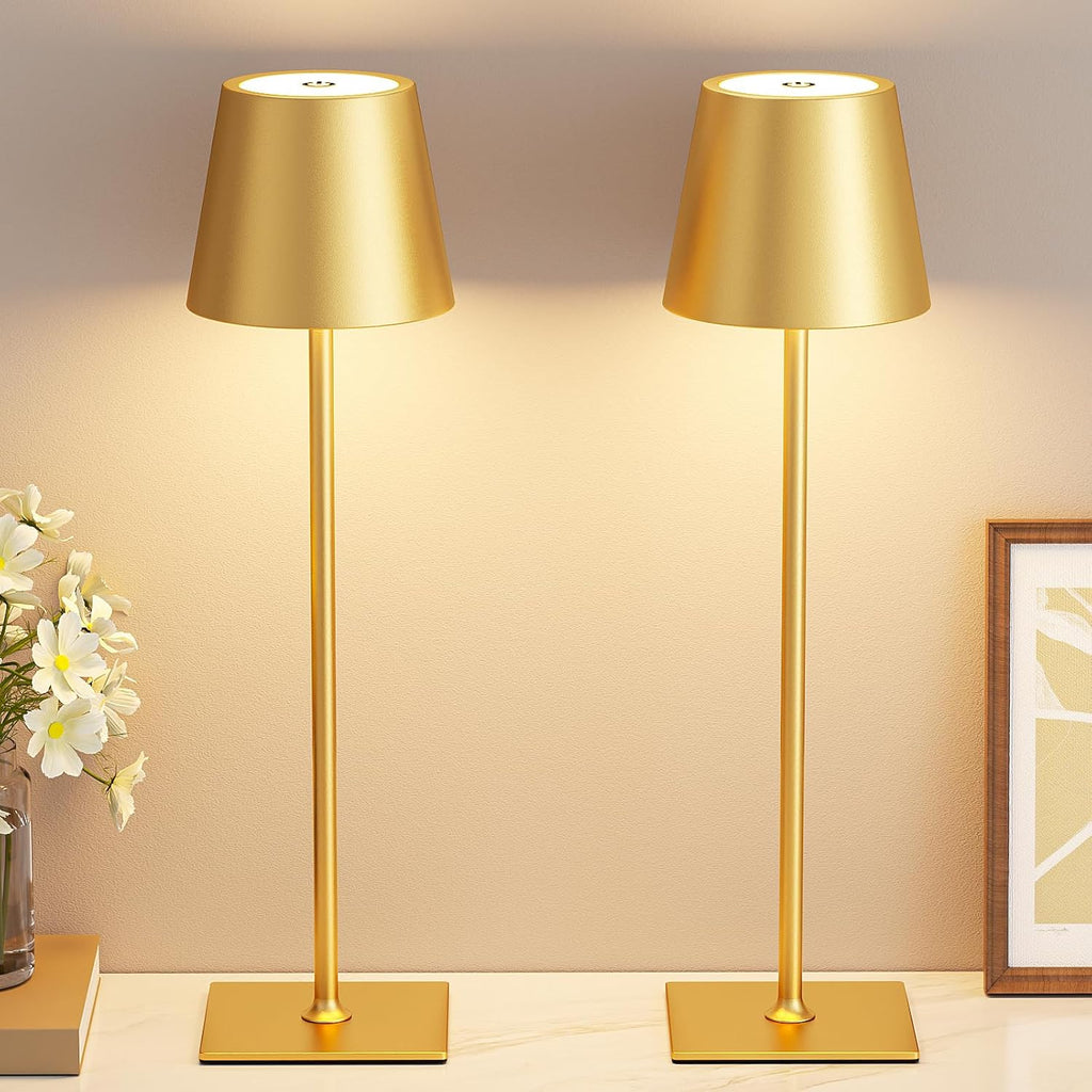 Kakanuo Gold Cordless Rechargeable Table Lamp 5000mAh Battery Operated Lamps, 3 Colors Stepless Dimming Touch Lamp for Living Room…