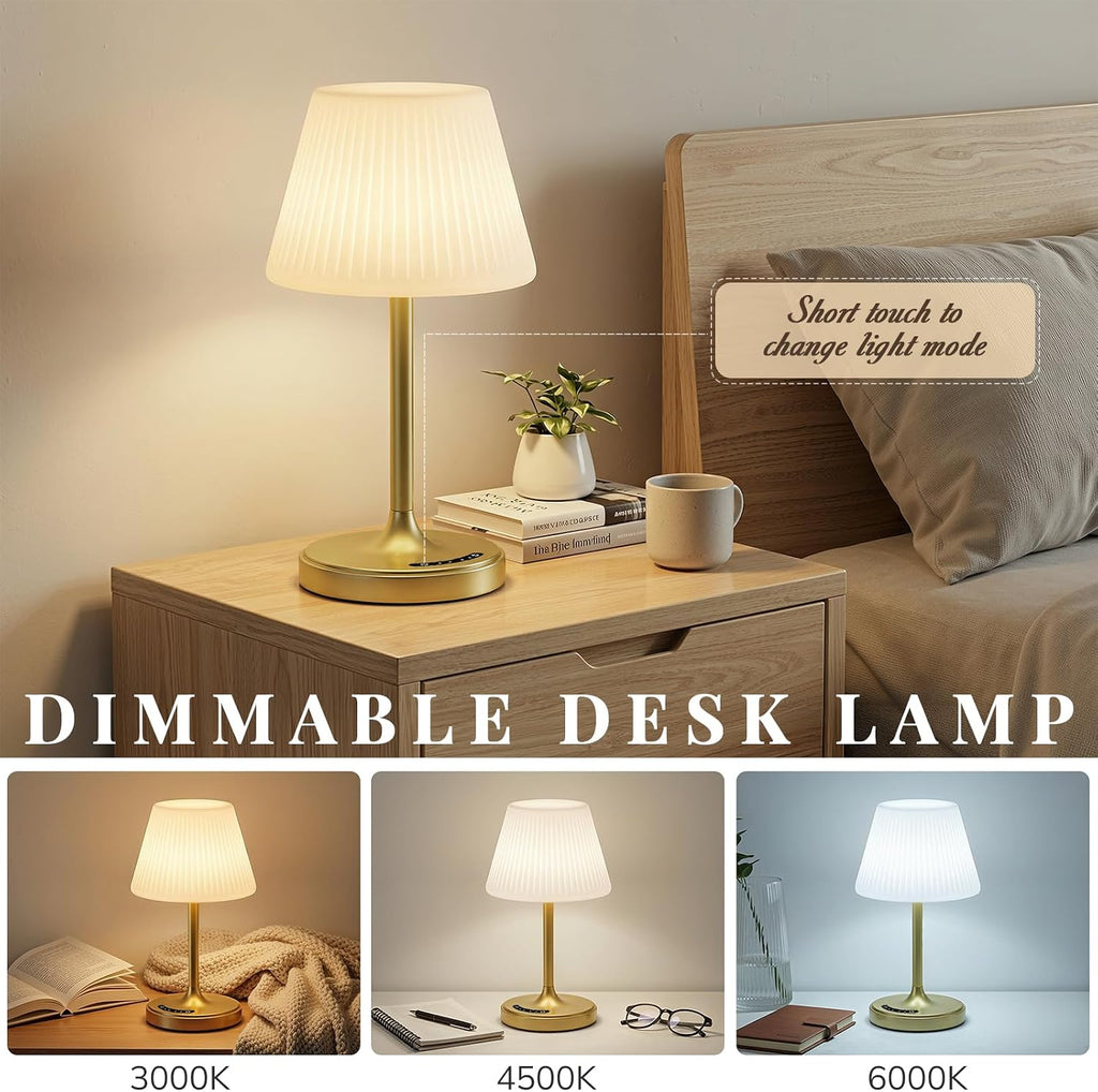 Audles Cordless Table Lamp, Waterproof Shower Lamp, 4000mAh Rechargeable Table Lamps, 3-Color Dimmable Light, Battery Operated Lamp Desk Ni…