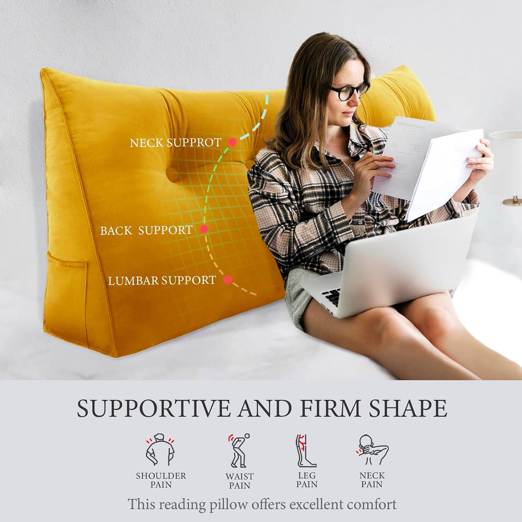 Headboard Pillow Twin for Dorm - Velvet Bed Wedge Headboard Reading Pillow for Sitting in Bed, Positioning Support Backrest Pillow with…