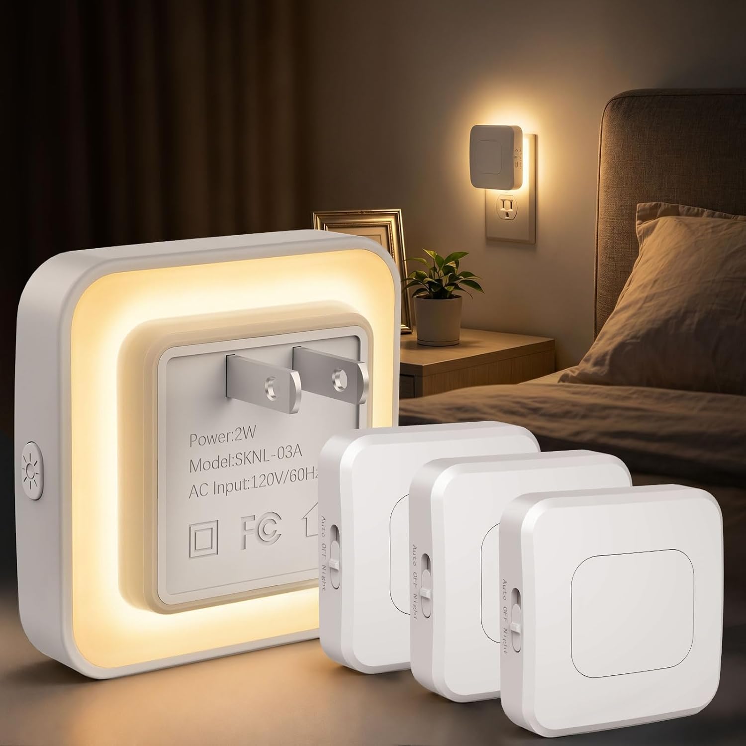 Sujeet Backlit Motion Sensor Night Light 4 Pack, Plug-in LED Nightlight Dusk to Dawn Sensor 1-80LM Adjustable Brightness Night Light for…