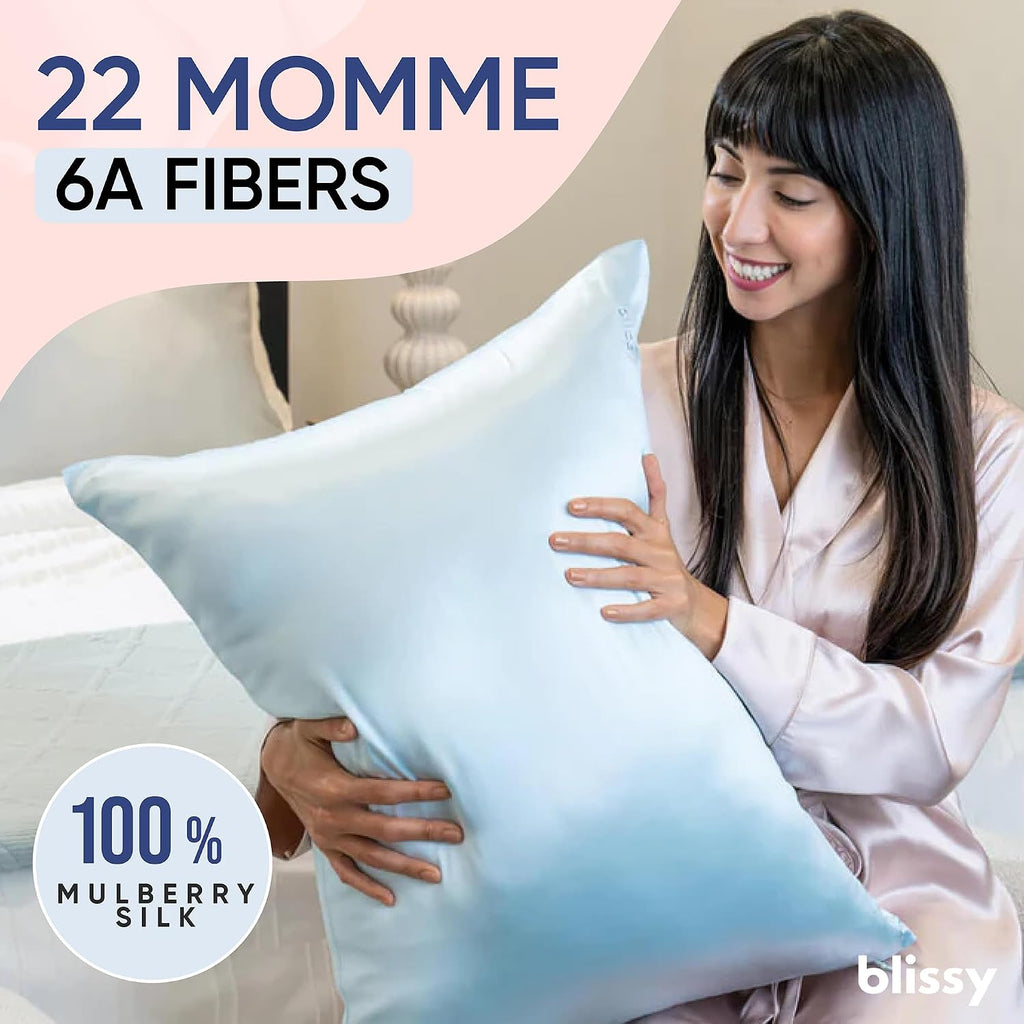 Blissy Silk Pillowcase - 100% Pure Mulberry Silk - 22 Momme 6A High-Grade Fibers - Silk Pillow Cover for Hair & Skin - Regular, Queen &…