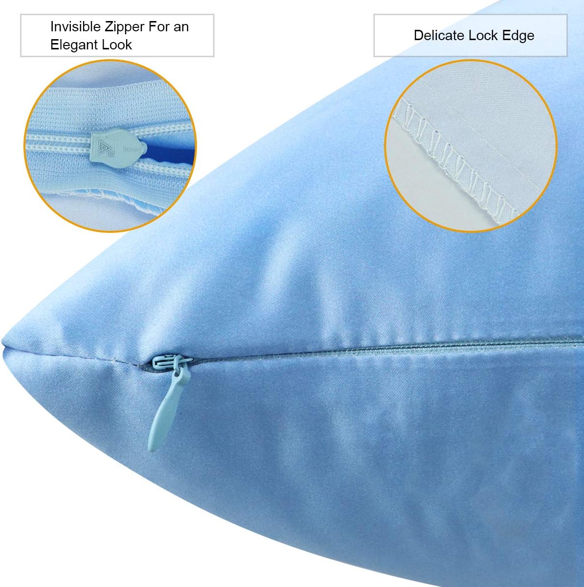 Faylapa 4 Pack Satin Throw Pillow Cases, Sky Blue Heavy Silk Satin Decorative Pillow Covers Solid Dyed Soft Pillow Cover Home Decor,20" x…