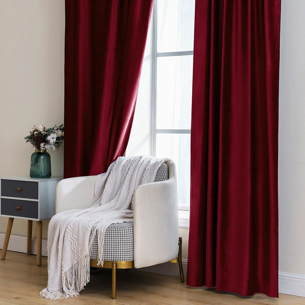Miulee Velvet Curtains 96 inches 2 Panels - Luxury Blackout Curtains for Bedroom Living Room Thermal Insulated Super Soft Christmas Window…