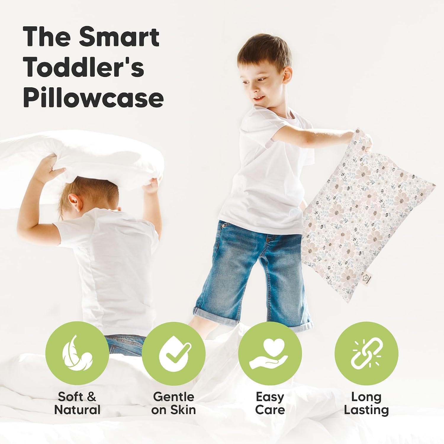 KeaBabies Toddler Pillowcase 13"x18" - Organic Cotton Toddler Pillowcase for Kids, Boys, Girls, Soft & Durable Cotton Cover for Miniature…