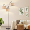 Dimmable Floor Lamp, 3 Lights Brown Arc Floor Lamp, Modern Tall Standing Tree Lamp with Beige Linen Shades & Heavy Base, 3000LM LED…