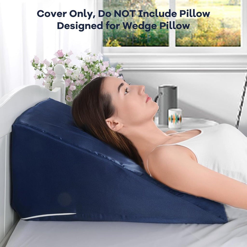 HOMBYS Satin Bed Wedge Pillow Cover Silky & Smooth Wedge Pillowcase 1 Pack 24x24x10.5, Soft & Breathable, Removable & Machine…
