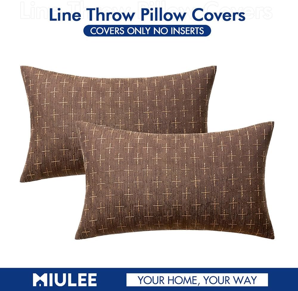 MIULEE Pack of 2 Decorative Vintage Burlap Linen Brown Throw Pillow Covers Modern Farmhouse Pillowcase Rustic Woven Textured Cushion…