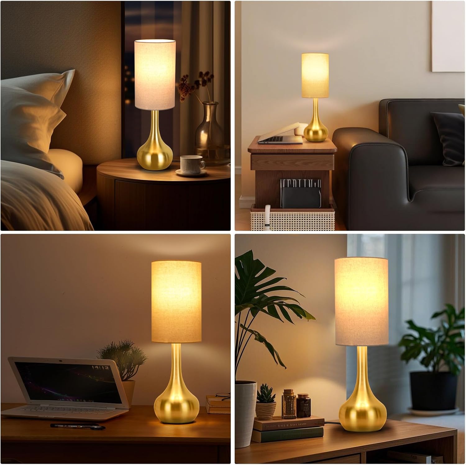 Ledikon Touch Gold Table Lamp for Nightstand, 3-Way Dimmable, Space Saving & No Assembly Required, Upgraded Small Bedside Lamp for Bedroom,…